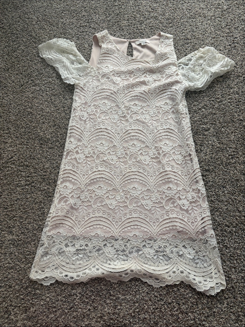 Francesca's Collections Blush Lace Cold-Shoulder Midi Dress with Ivory Overlay